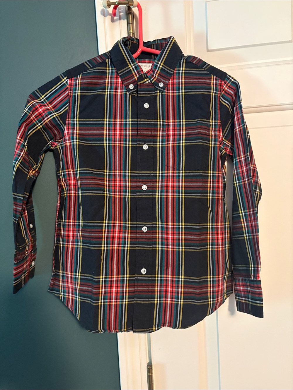 Crewcuts Boys Navy Plaid Button-Down Shirt with Red & Yellow Stripes